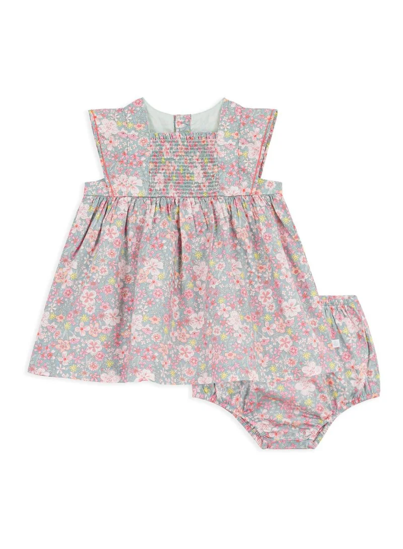 بيتي باتو Babies' short-sleeved cotton dress and matching bloomers printed with hearts